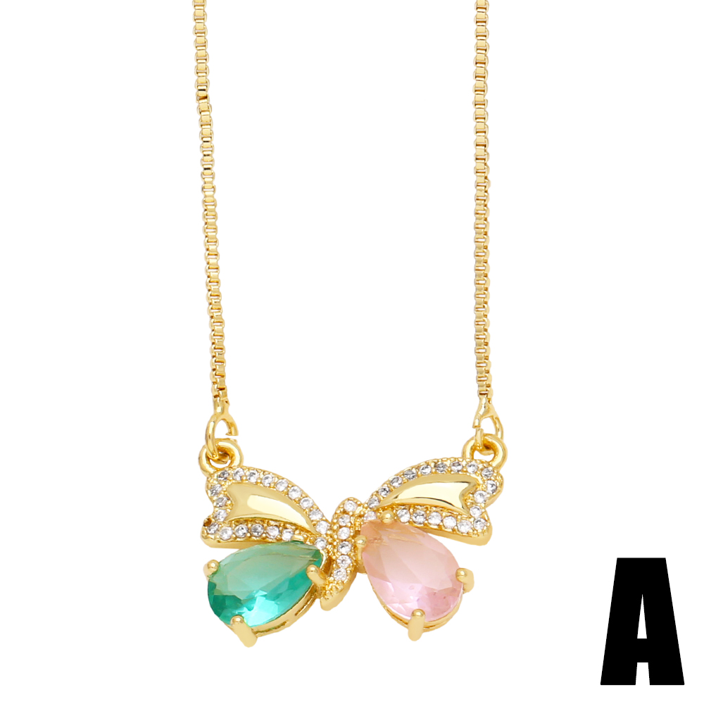 Ig Style Fashion Simple Style Heart Shape Bow Knot Copper 18k Gold Plated Zircon Necklace In Bulk display picture 3