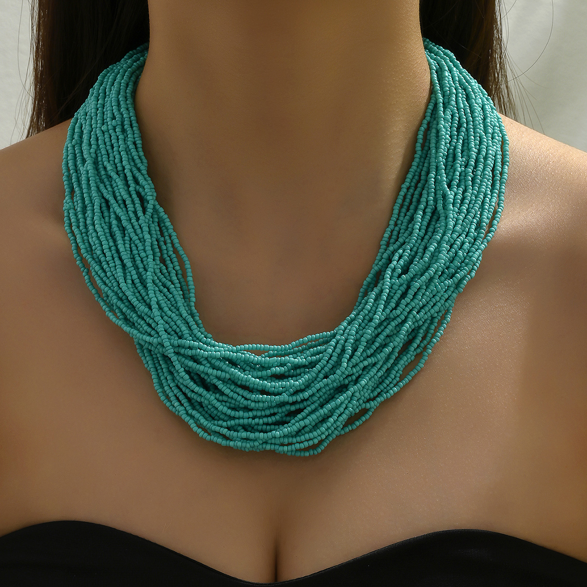 Style Ethnique Romantique Couleur Unie Rond Plastique Perle De Rocaille Perlé Chaîne Femmes Collier En Couches Chaîne De Chandail display picture 12