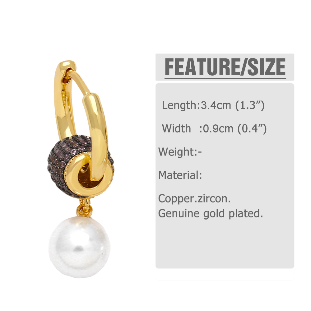 1 Pair Simple Style Round Plating Inlay Copper Pearl Zircon 18k Gold Plated Drop Earrings display picture 1