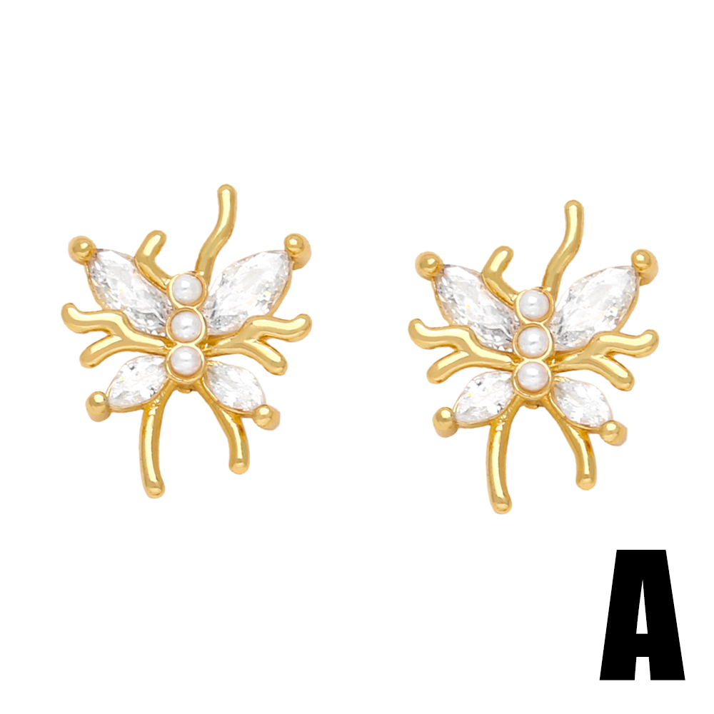 1 Pair Cute Simple Style Dog Bear Plating Inlay Copper Zircon 18k Gold Plated Ear Studs display picture 3