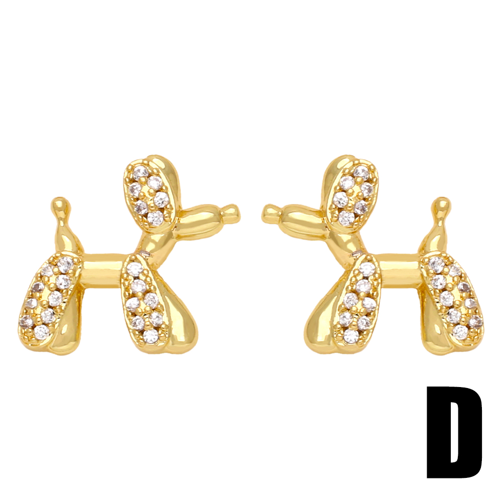 1 Pair Cute Simple Style Dog Bear Plating Inlay Copper Zircon 18k Gold Plated Ear Studs display picture 5