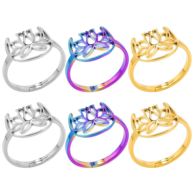 Casual Streetwear Lotus Stainless Steel Unisex Open Rings display picture 1