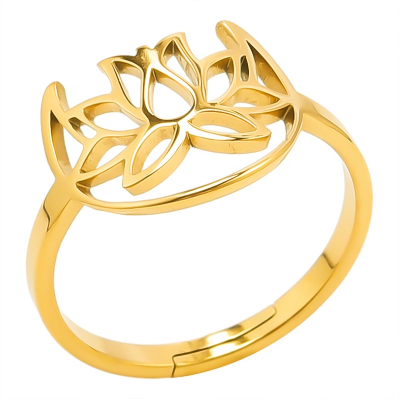 Casual Streetwear Lotus Stainless Steel Unisex Open Rings display picture 7