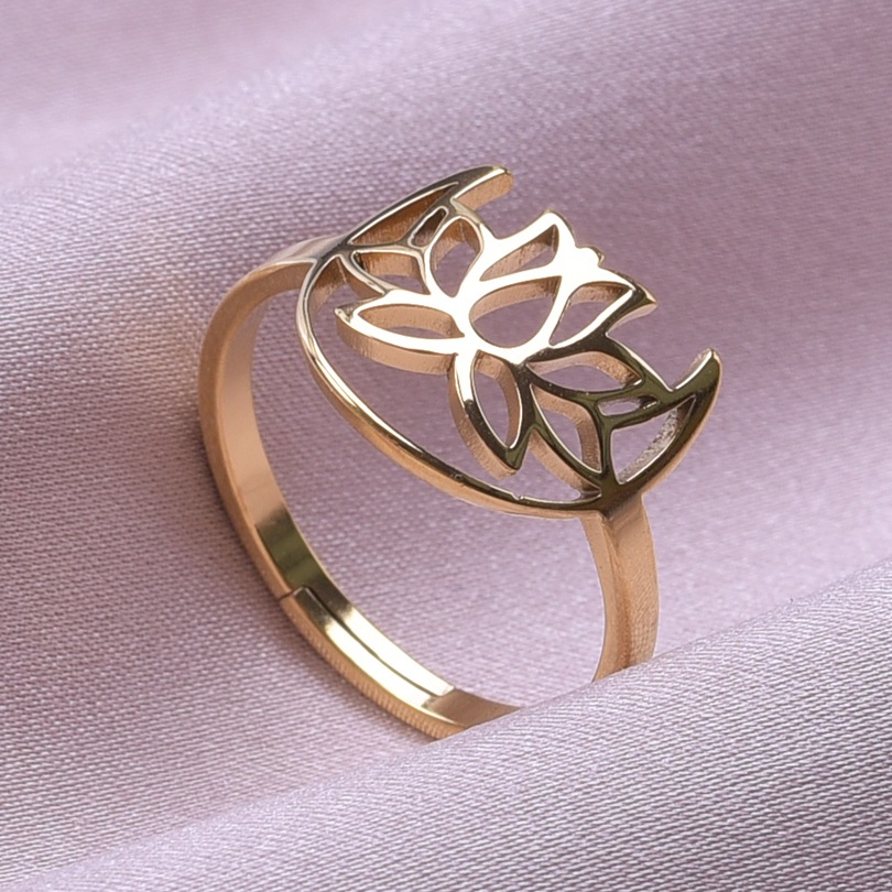 Casual Streetwear Lotus Stainless Steel Unisex Open Rings display picture 9