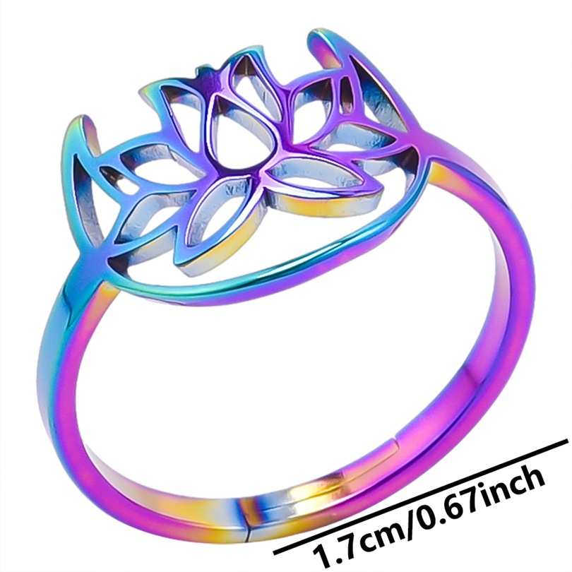 Lässig Strassenmode Lotus Rostfreier Stahl Unisex Offener Ring display picture 11