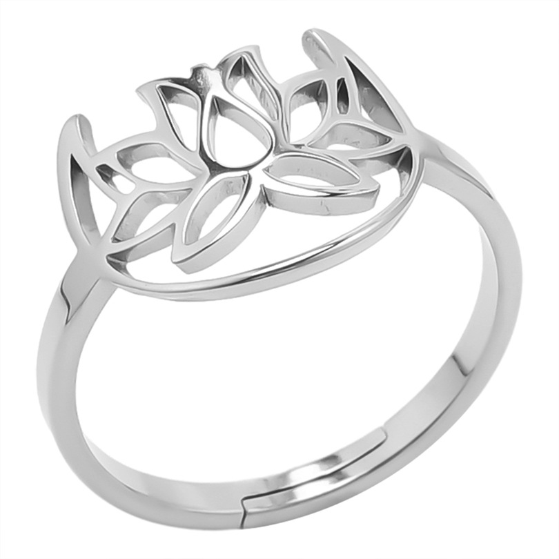 Casual Streetwear Lotus Stainless Steel Unisex Open Rings display picture 13