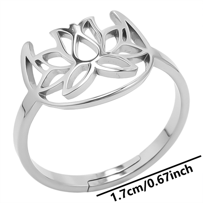 Lässig Strassenmode Lotus Rostfreier Stahl Unisex Offener Ring display picture 14