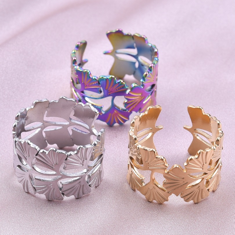 Casual Rock Modern Style Leaves Stainless Steel Plating Unisex Open Rings display picture 4