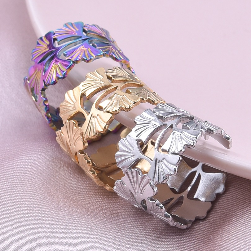 Casual Rock Modern Style Leaves Stainless Steel Plating Unisex Open Rings display picture 6