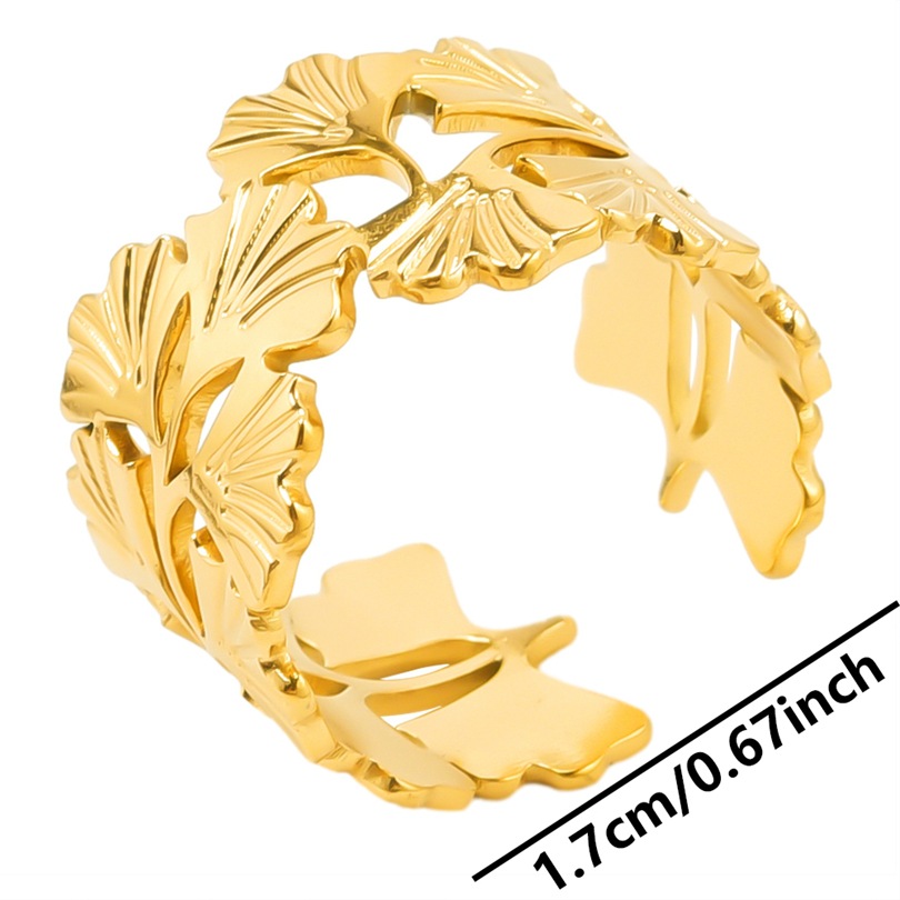 Casual Rock Modern Style Leaves Stainless Steel Plating Unisex Open Rings display picture 8