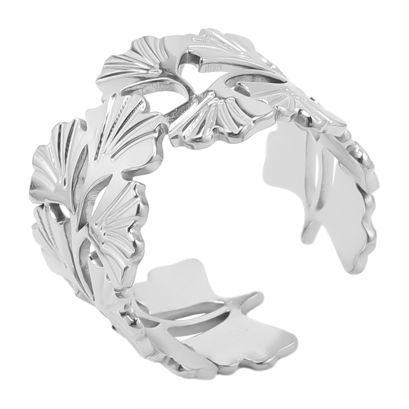 Casual Rock Modern Style Leaves Stainless Steel Plating Unisex Open Rings display picture 13