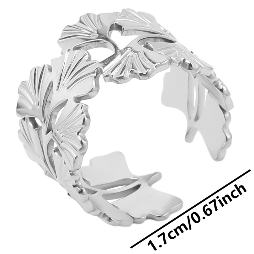 Casual Rock Modern Style Leaves Stainless Steel Plating Unisex Open Rings display picture 14