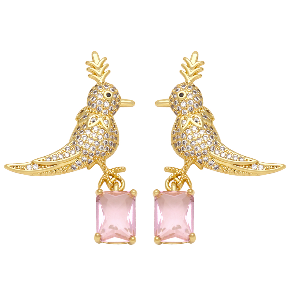 1 Pair Simple Style Bird Plating Inlay Copper Zircon 18k Gold Plated Drop Earrings display picture 3