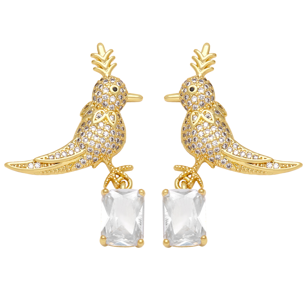 1 Pair Simple Style Bird Plating Inlay Copper Zircon 18k Gold Plated Drop Earrings display picture 4