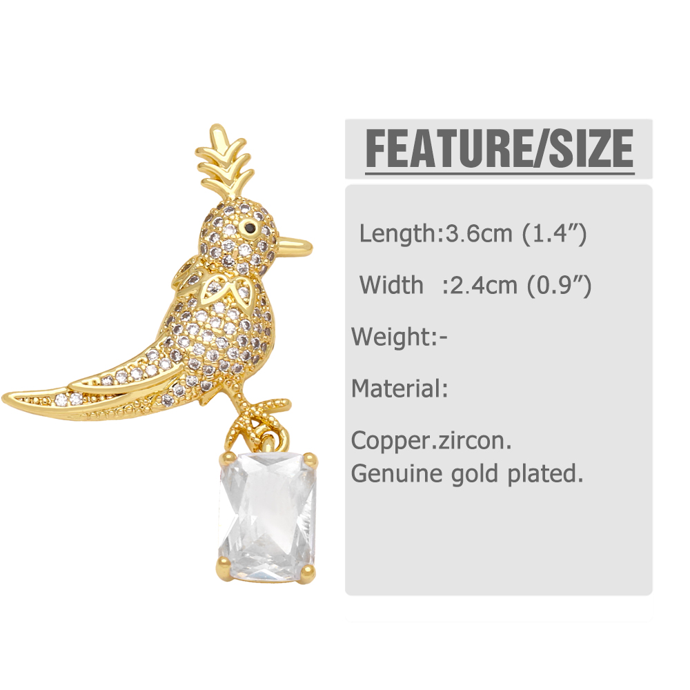 1 Paire Style Simple Oiseau Placage Incruster Le Cuivre Zircon Plaqué Or 18k Boucles D'oreilles display picture 1