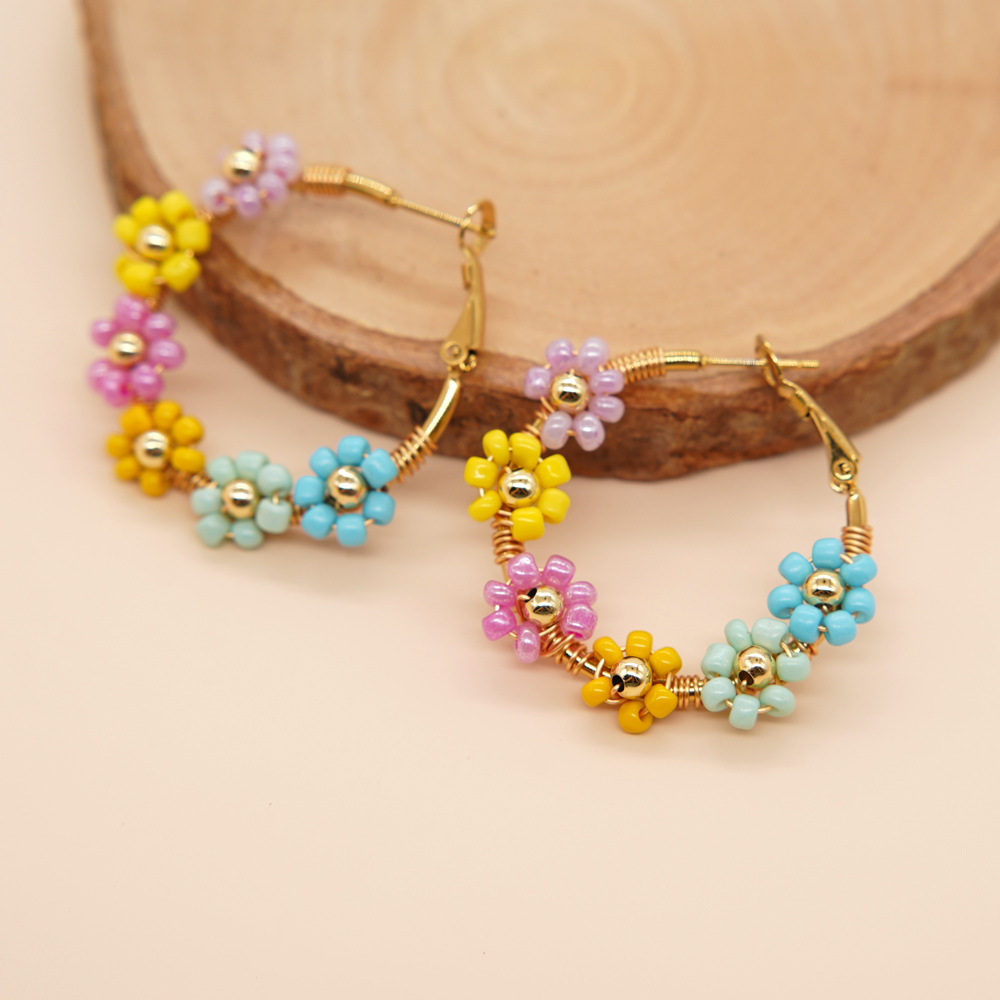 1 Pair Simple Style Flower Patchwork Glass Earrings display picture 6