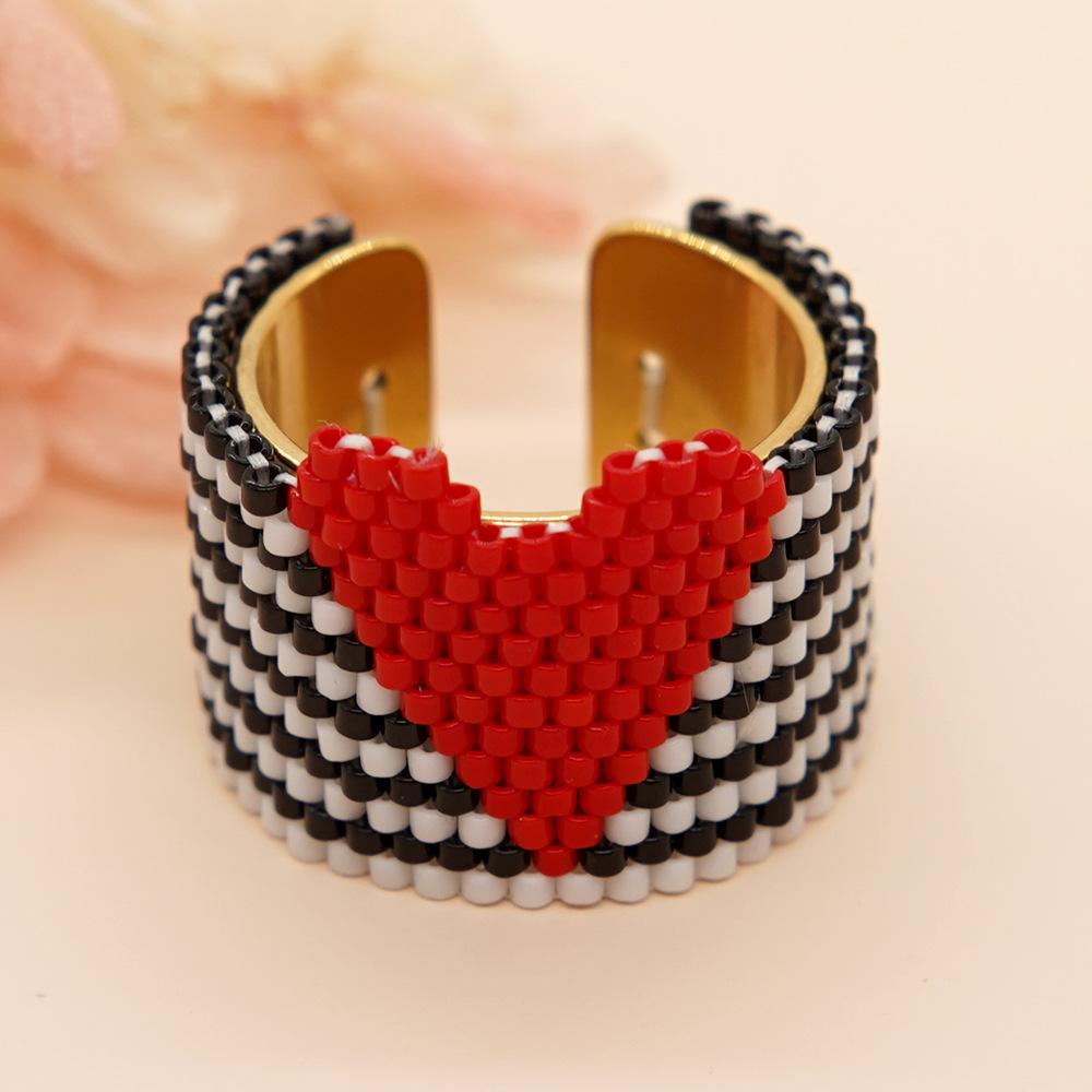 Wholesale Ethnic Style Bohemian Heart Shape Stainless Steel Seed Bead Open Rings display picture 8