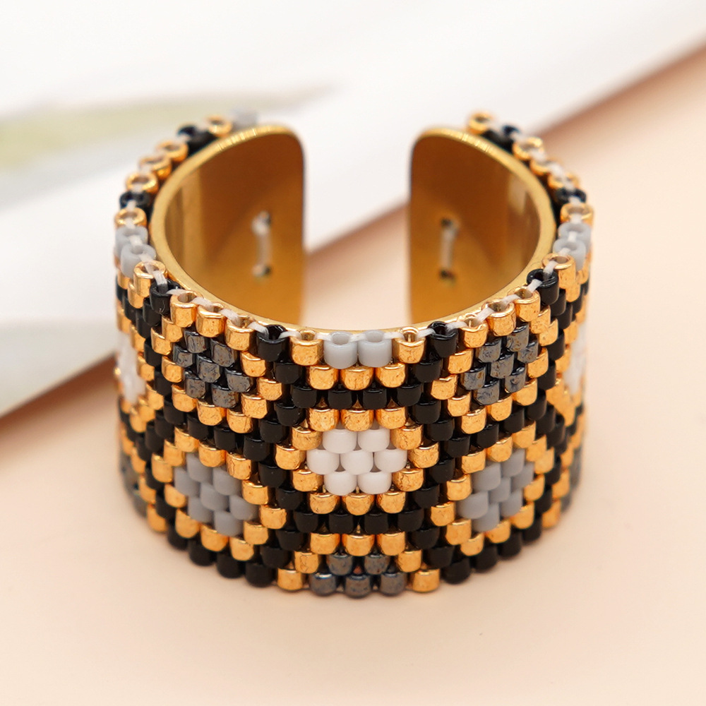 Wholesale Bohemian Heart Shape Stainless Steel Seed Bead Open Rings display picture 4