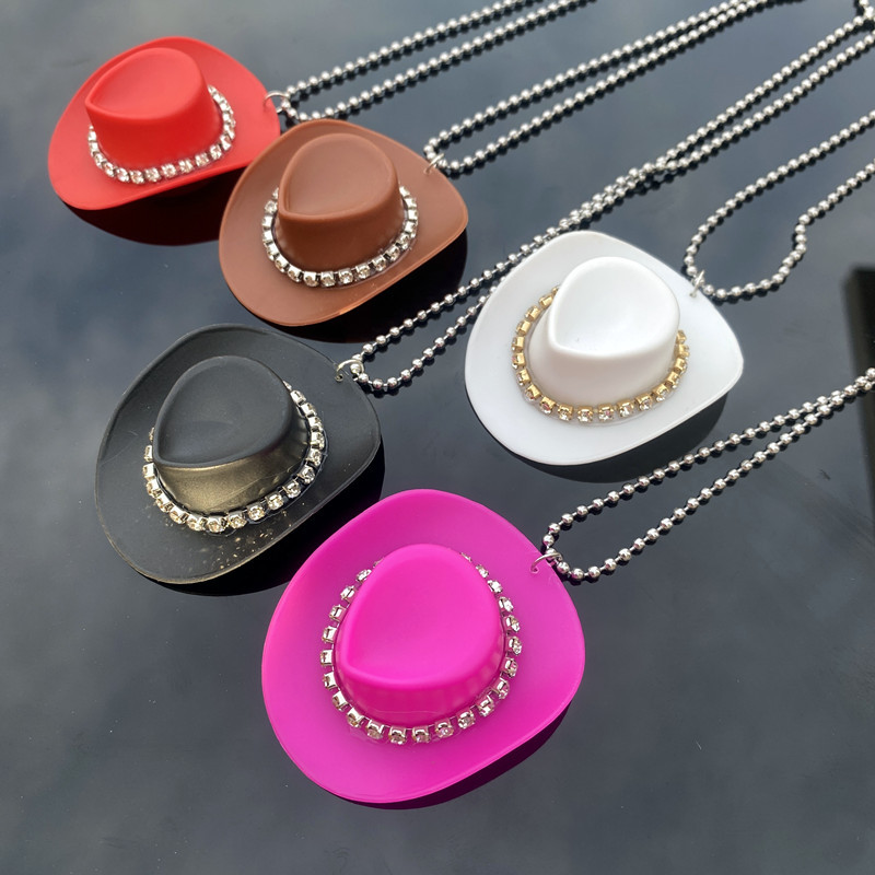 Cowboy Style Hat Mixed Materials Inlay Rhinestones Unisex Pendant Necklace display picture 10