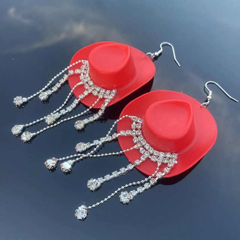 1 Pair Cowboy Style Magic Hat Inlay Mixed Materials Rhinestones Drop Earrings display picture 11