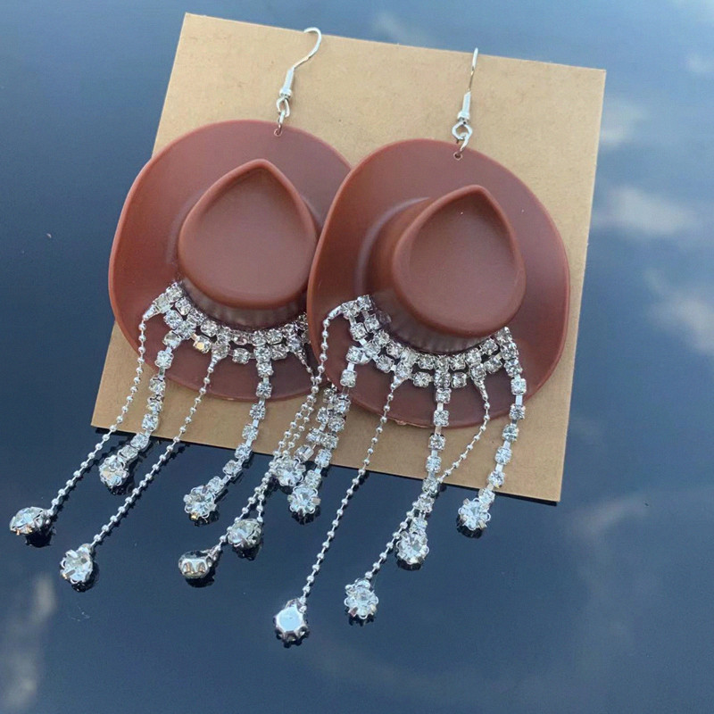 1 Pair Cowboy Style Magic Hat Inlay Mixed Materials Rhinestones Drop Earrings display picture 13