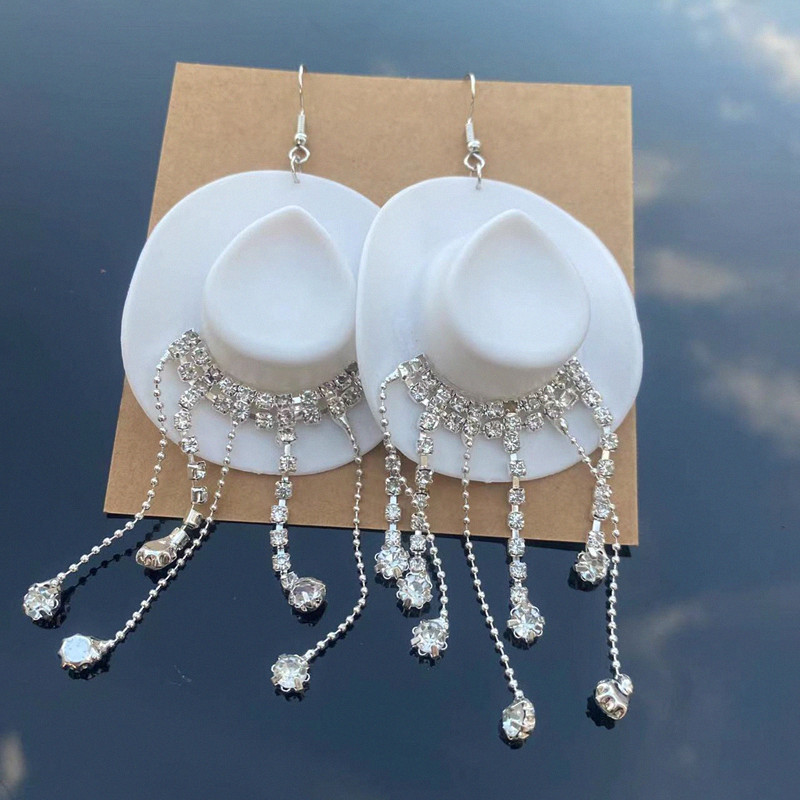 1 Pair Cowboy Style Magic Hat Inlay Mixed Materials Rhinestones Drop Earrings display picture 14
