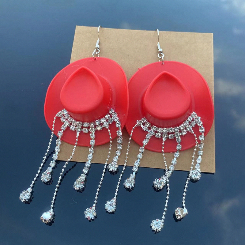 1 Pair Cowboy Style Magic Hat Inlay Mixed Materials Rhinestones Drop Earrings display picture 16