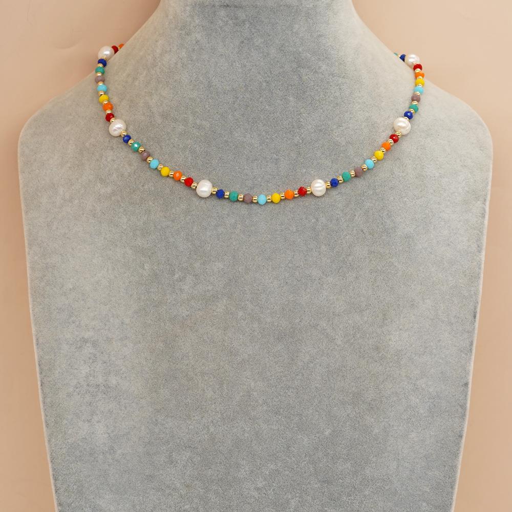 Bohemian Colorful Freshwater Pearl Seed Bead Copper Irregular Beaded Necklace display picture 1
