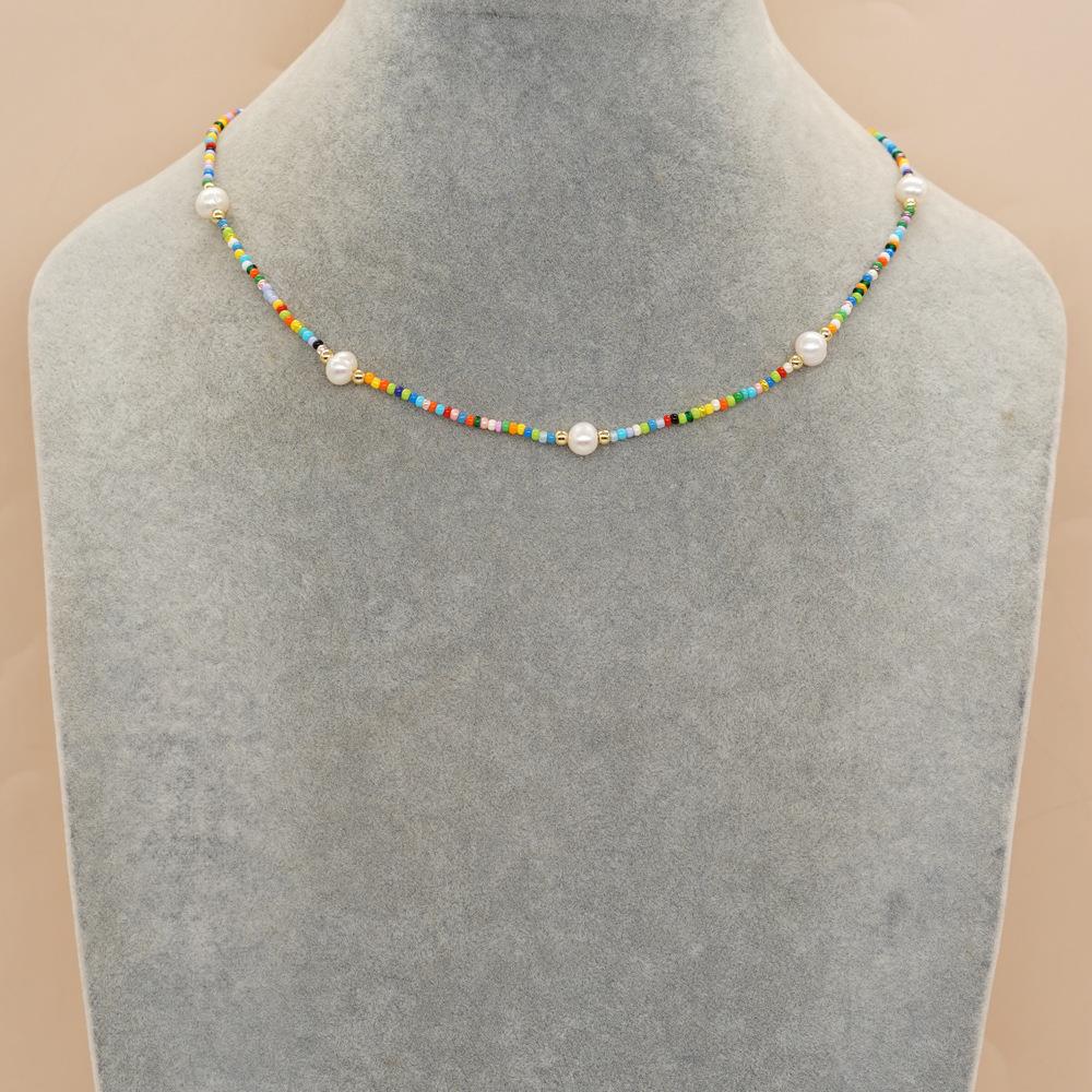 Bohemian Colorful Freshwater Pearl Seed Bead Copper Irregular Beaded Necklace display picture 2