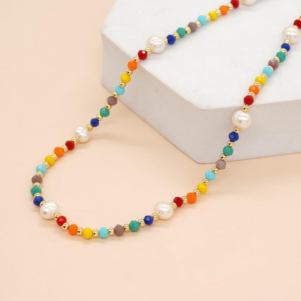Bohemian Colorful Freshwater Pearl Seed Bead Copper Irregular Beaded Necklace display picture 3
