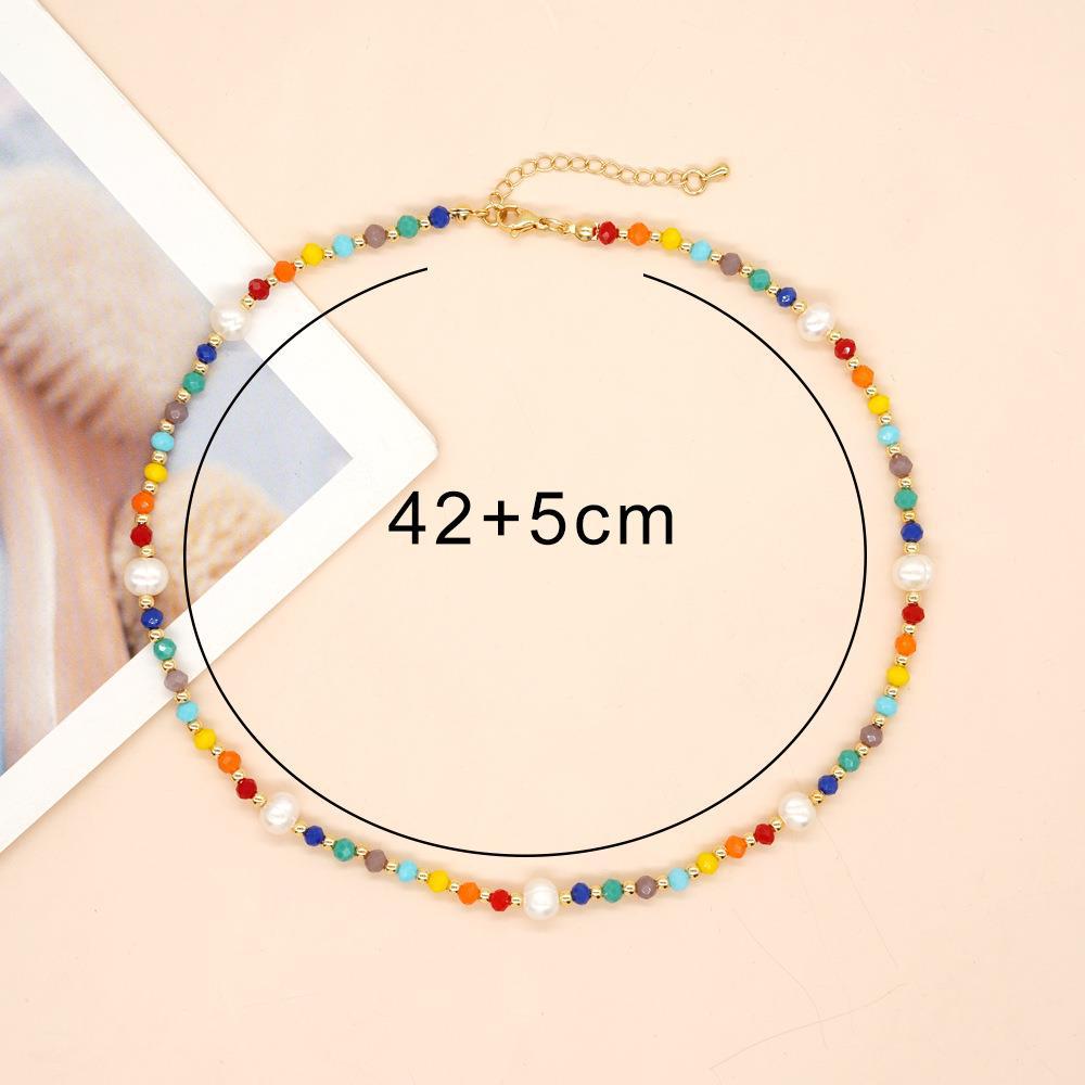Bohemian Colorful Freshwater Pearl Seed Bead Copper Irregular Beaded Necklace display picture 4