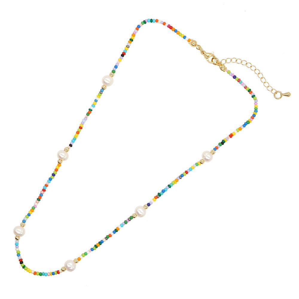 Bohemian Colorful Freshwater Pearl Seed Bead Copper Irregular Beaded Necklace display picture 9