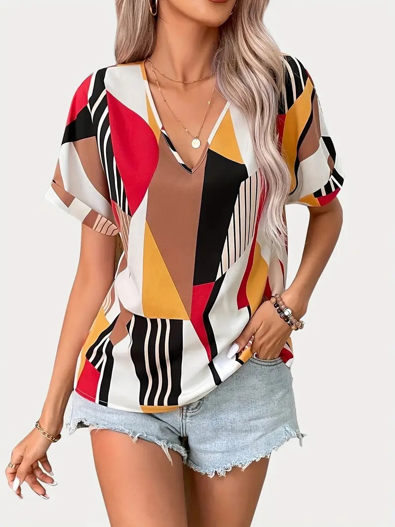 Women's T-shirt Short Sleeve T-shirts Printing Casual Geometric display picture 5