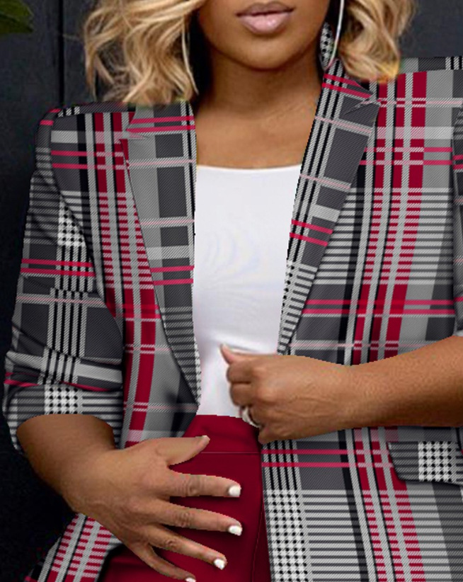 Women's Coat Long Sleeve Blazers Printing Pocket Business Printing display picture 6
