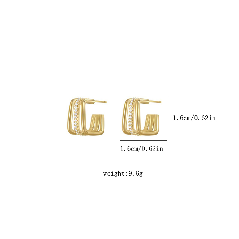 1 Pair Basic Vintage Style Classic Style Square Inlay Alloy Copper Zircon Ear Studs display picture 3