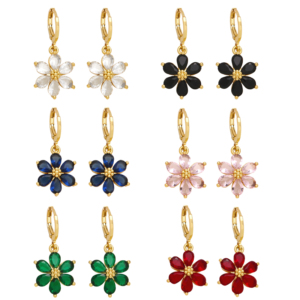 1 Pair Simple Style Flower Daisy Plating Inlay Copper Zircon 18k Gold Plated Drop Earrings display picture 2