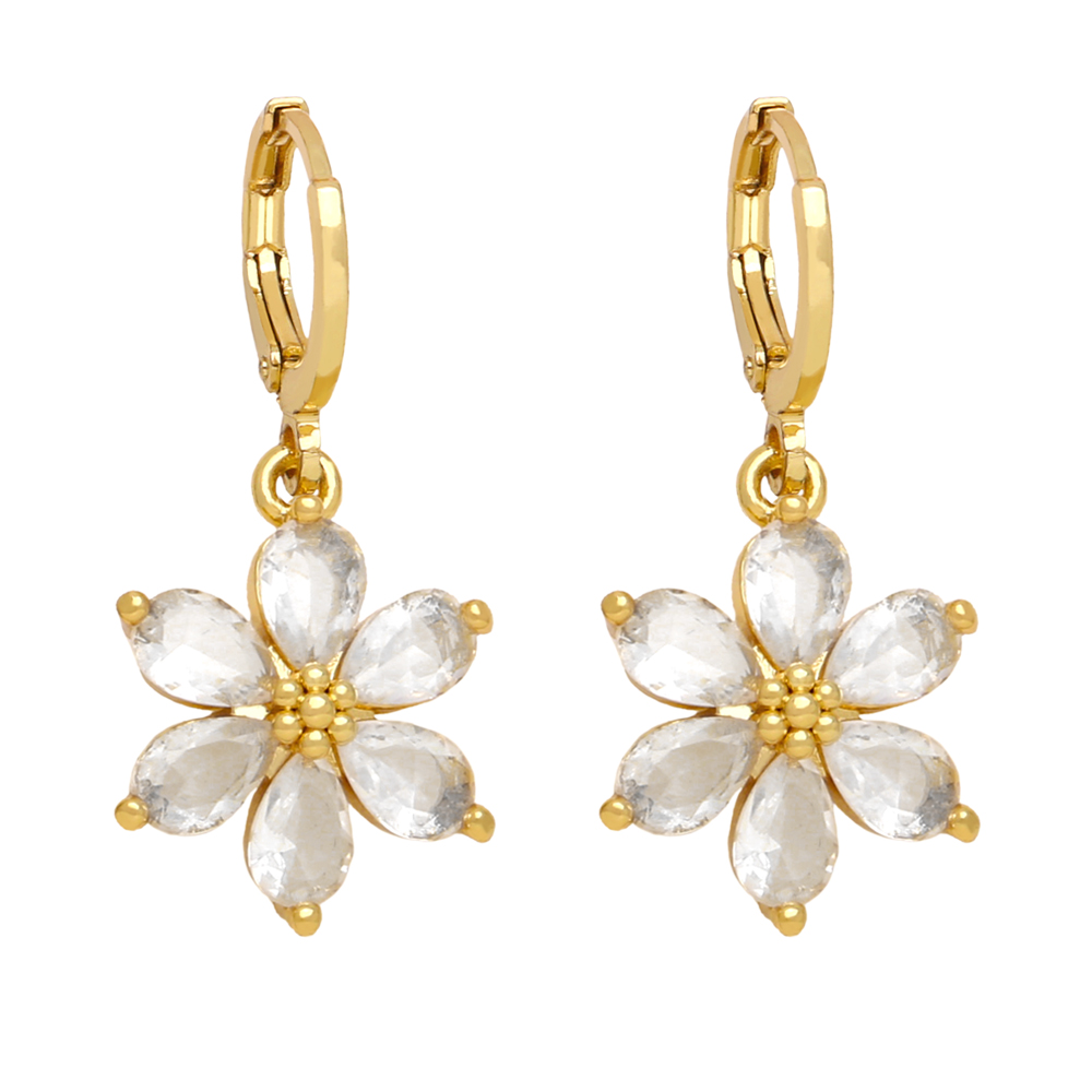1 Pair Simple Style Flower Daisy Plating Inlay Copper Zircon 18k Gold Plated Drop Earrings display picture 6