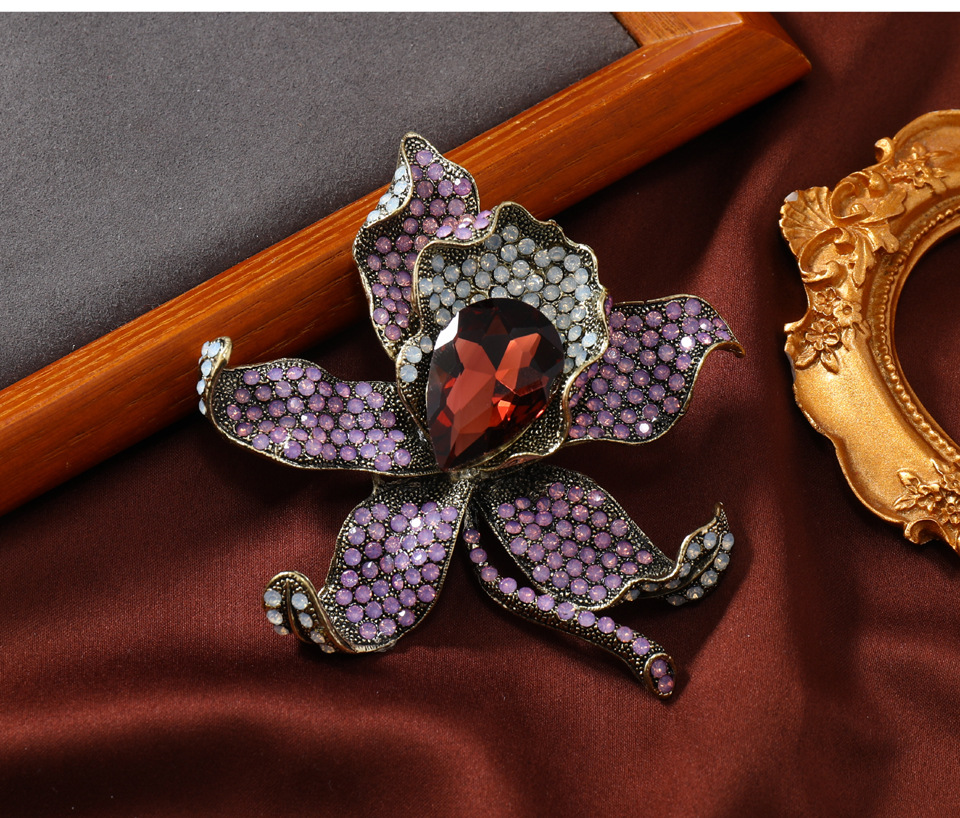 Retro Flower Alloy Inlay Rhinestones Women's Brooches display picture 6