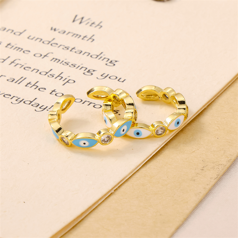Casual Vintage Style Cool Style Eye Stainless Steel Enamel Plating Inlay Rhinestones 18k Gold Plated Open Rings display picture 6