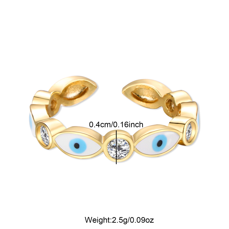 Casual Vintage Style Cool Style Eye Stainless Steel Enamel Plating Inlay Rhinestones 18k Gold Plated Open Rings display picture 2
