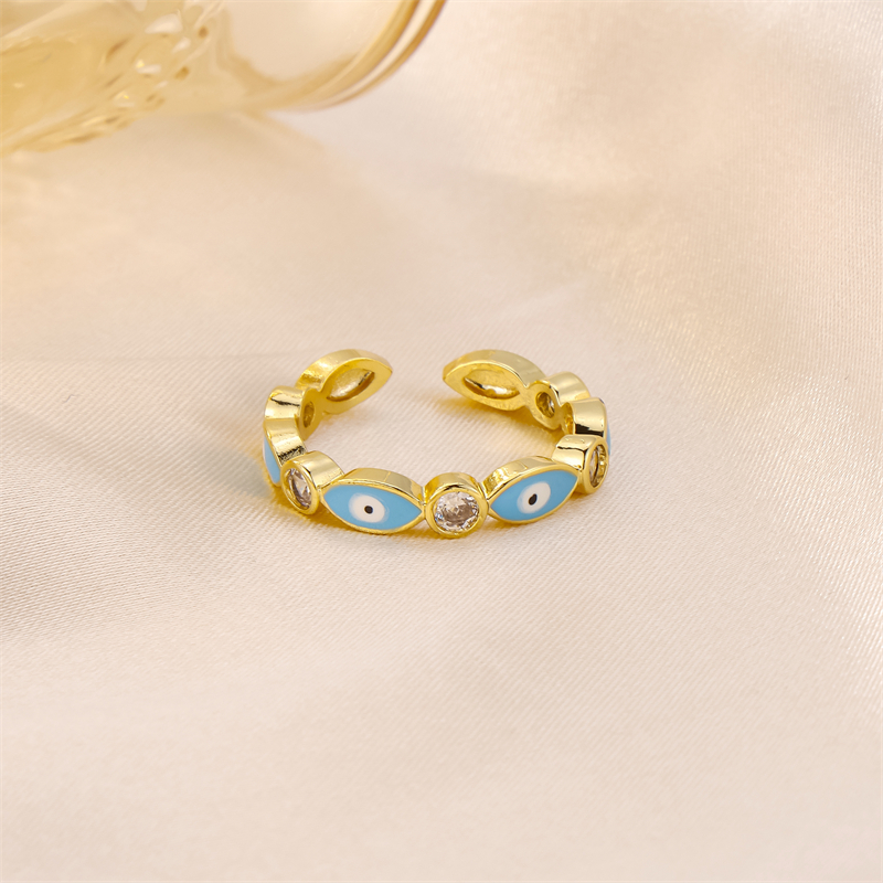 Casual Vintage Style Cool Style Eye Stainless Steel Enamel Plating Inlay Rhinestones 18k Gold Plated Open Rings display picture 3