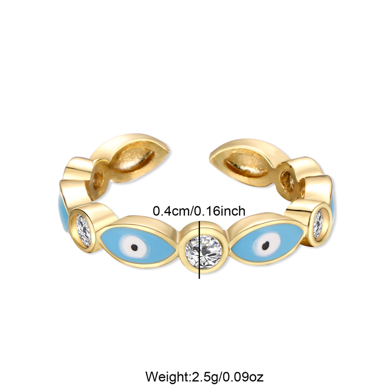 Casual Vintage Style Cool Style Eye Stainless Steel Enamel Plating Inlay Rhinestones 18k Gold Plated Open Rings display picture 1