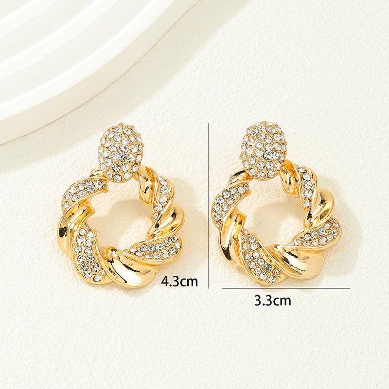 1 Piece Nordic Style Lady Geometric Plating Inlay Alloy Rhinestones Earrings display picture 5