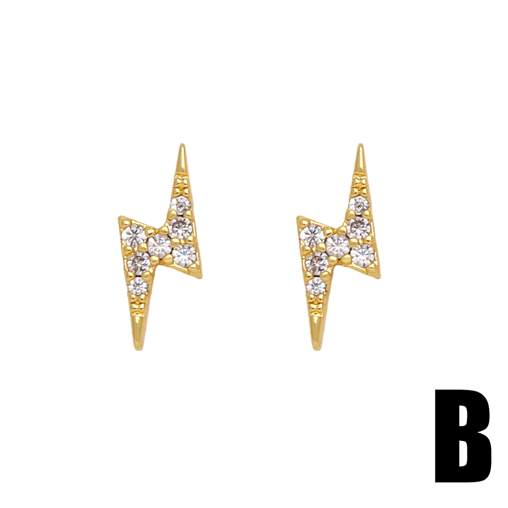 1 Pair Simple Style Flower Bee Lightning Plating Inlay Copper Zircon 18k Gold Plated Ear Studs display picture 3