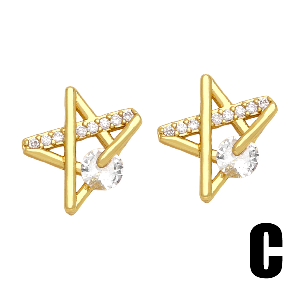 1 Pair Simple Style Flower Bee Lightning Plating Inlay Copper Zircon 18k Gold Plated Ear Studs display picture 5