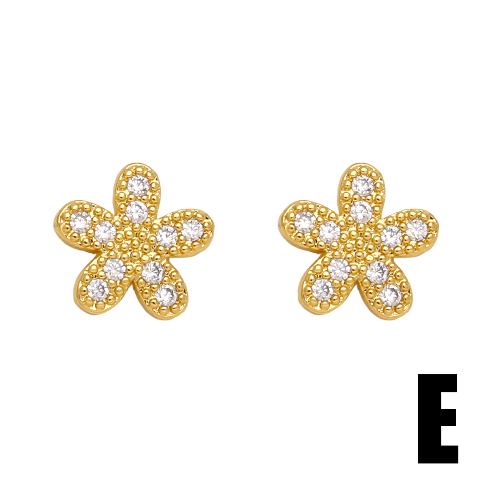 1 Pair Simple Style Flower Bee Lightning Plating Inlay Copper Zircon 18k Gold Plated Ear Studs display picture 7