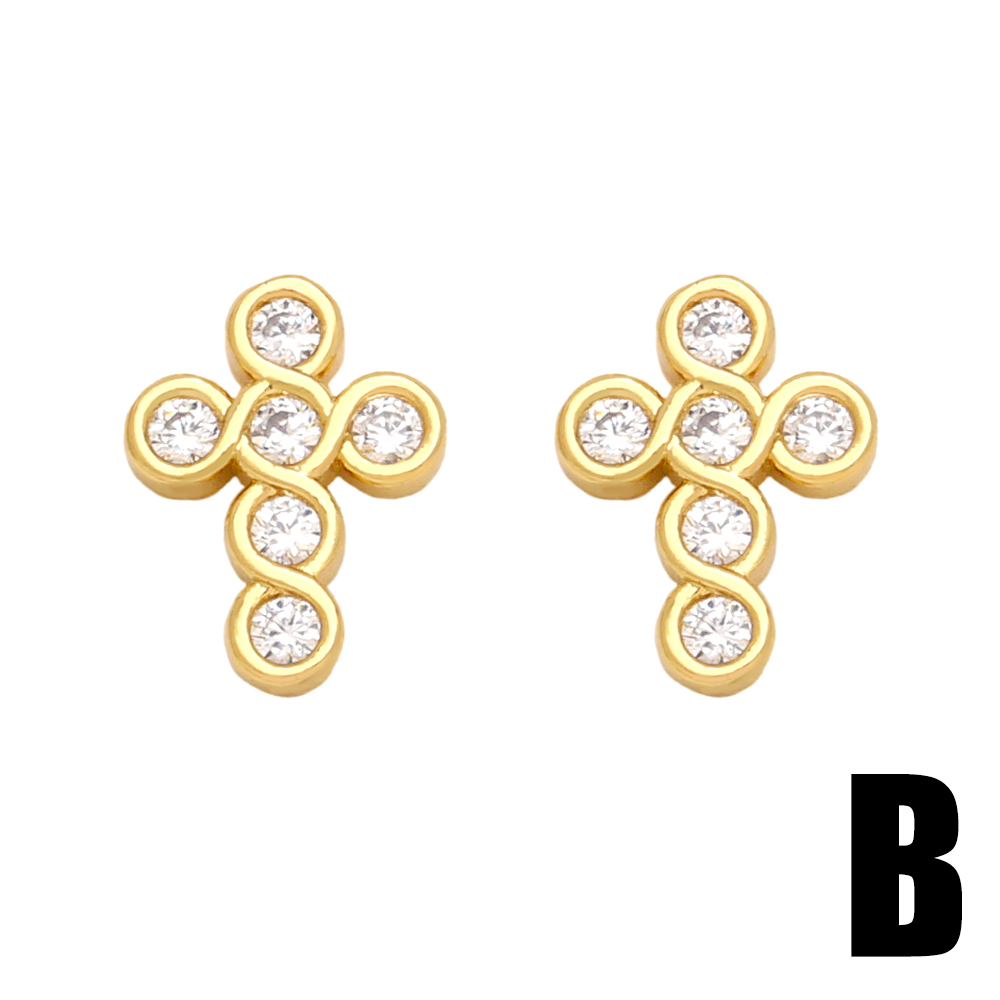 1 Pair Cute Sweet Heart Shape Pineapple Butterfly Plating Inlay Copper Zircon 18k Gold Plated Ear Studs display picture 3