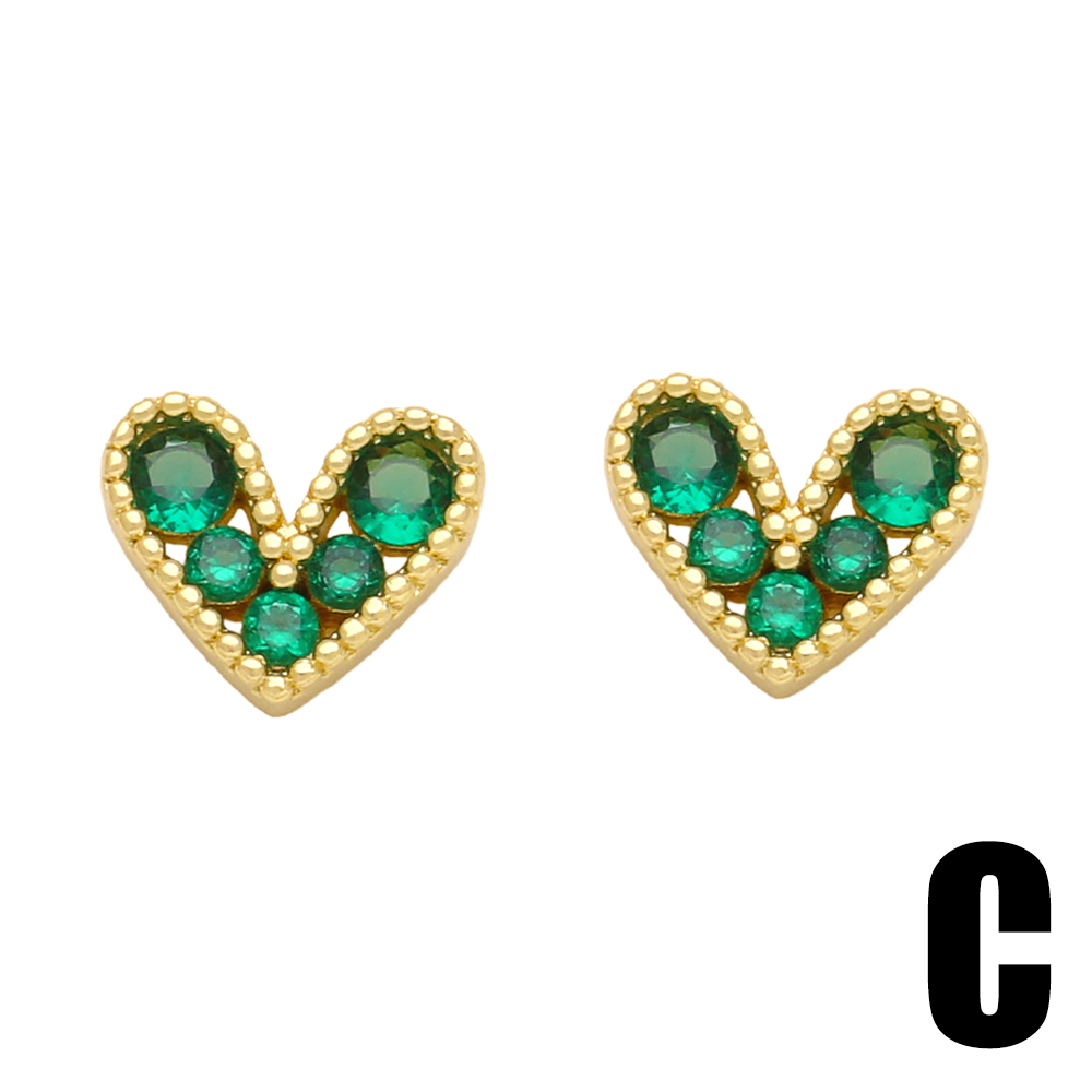 1 Pair Cute Sweet Heart Shape Pineapple Butterfly Plating Inlay Copper Zircon 18k Gold Plated Ear Studs display picture 4