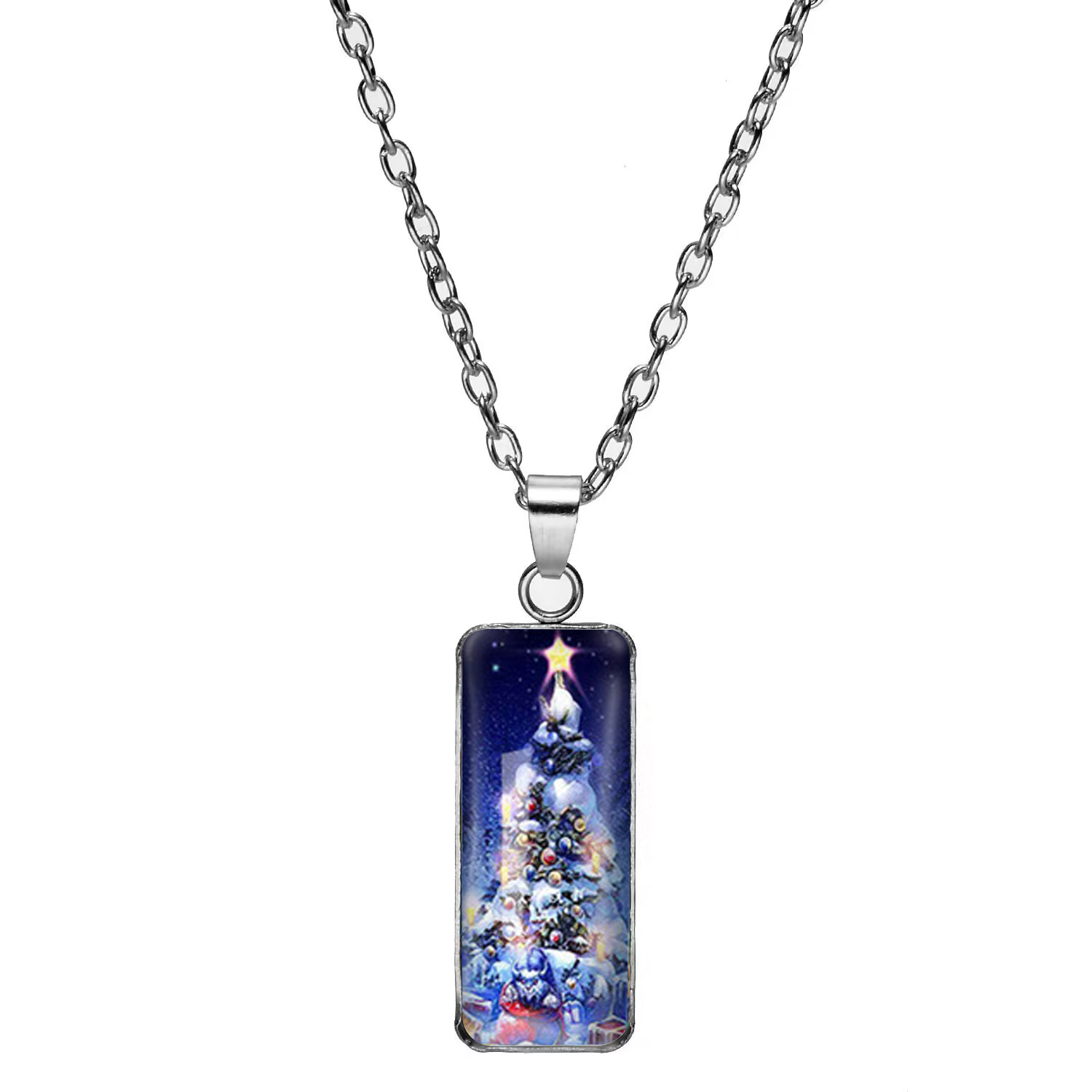 304 Stainless Steel Cartoon Style Inlay Christmas Tree Santa Claus Glass Pendant Necklace display picture 6