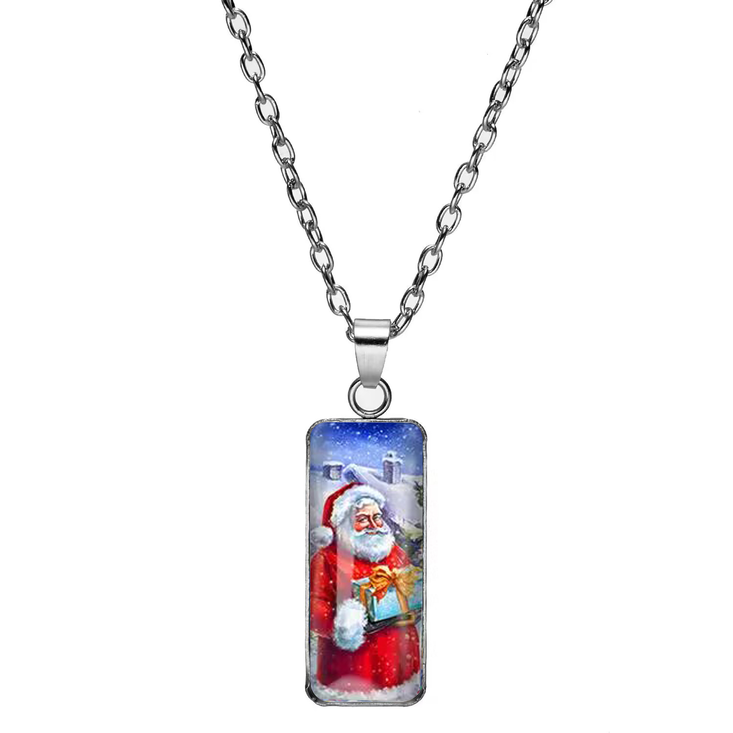 304 Stainless Steel Cartoon Style Inlay Christmas Tree Santa Claus Glass Pendant Necklace display picture 7